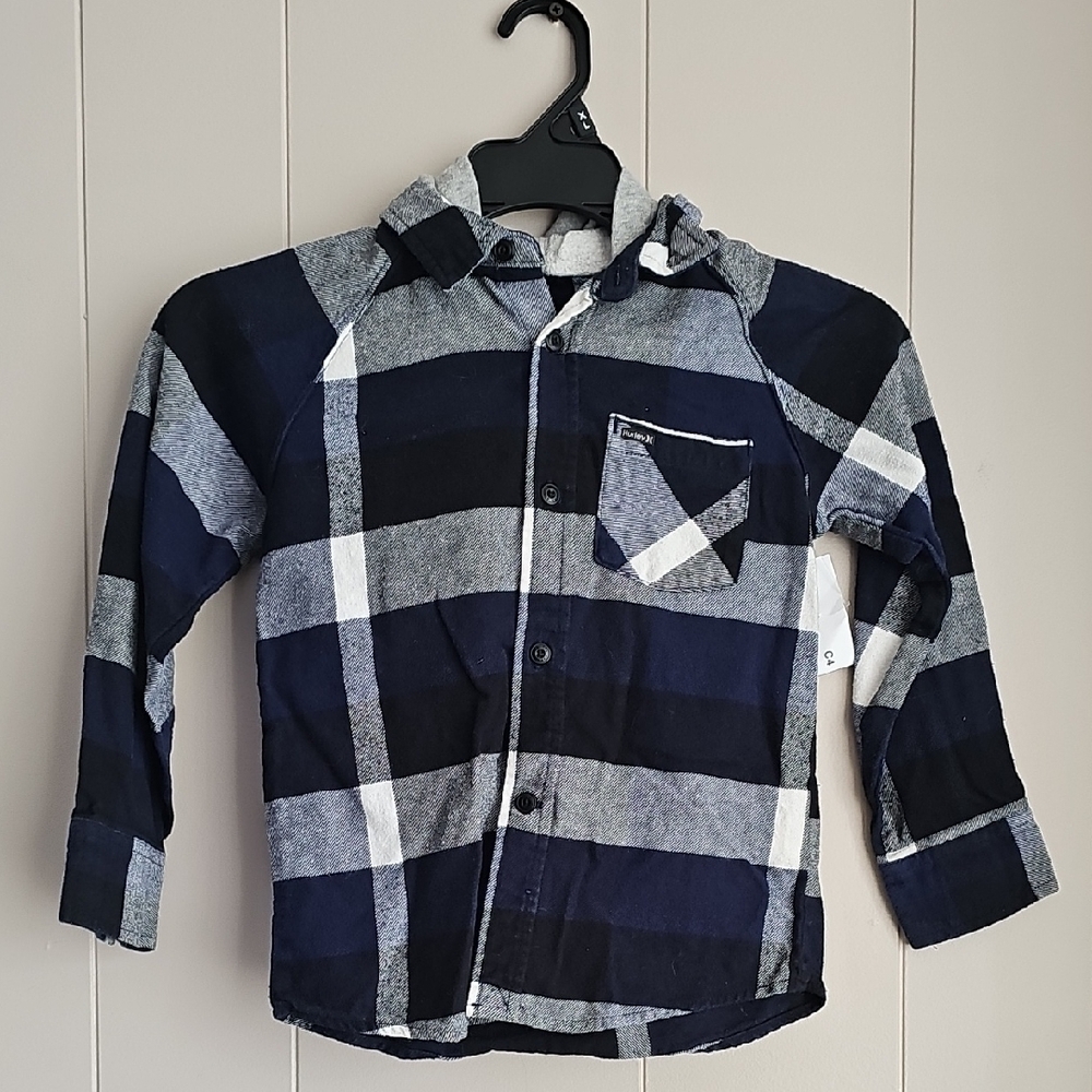 Hurley Blue‎ and Gray Kids Plaid Button-Down Shirt